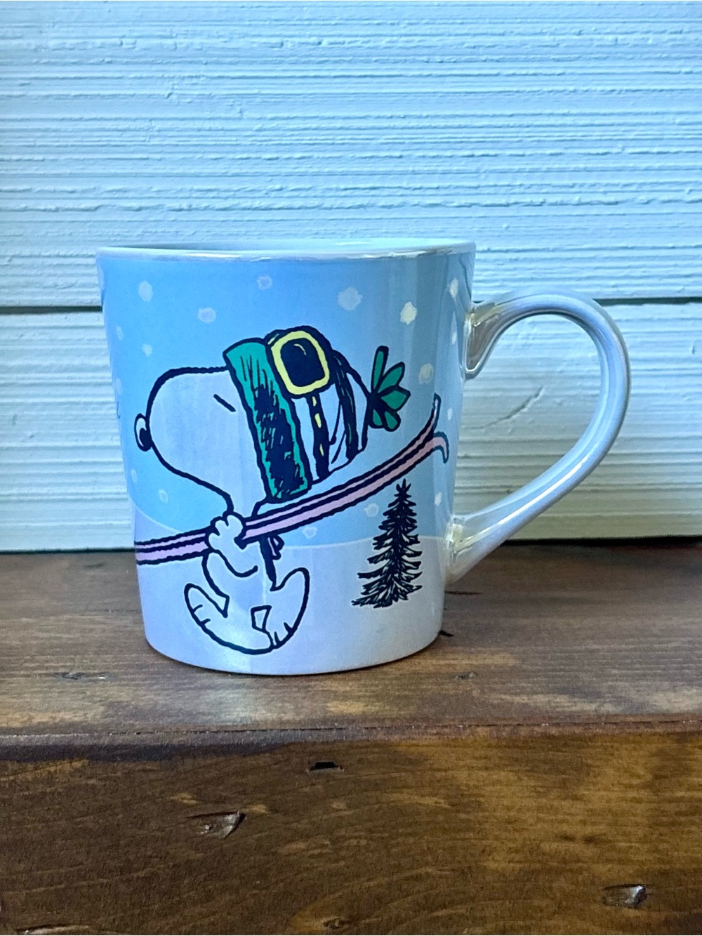Peanuts Snoopy Woodstock Skiing Blue Coffee Mug NEW